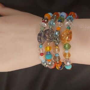 Bracelet- handmade spiral wire with glass beads multi-colors!